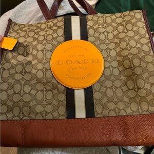 Coach Signature Tote with Brown and Orange Accents